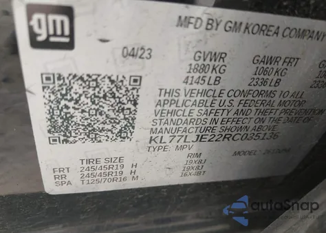 2024 Chevrolet Trax Fwd 2Rs z USA, uszkodzony, nr VIN KL77LJE22RC035136